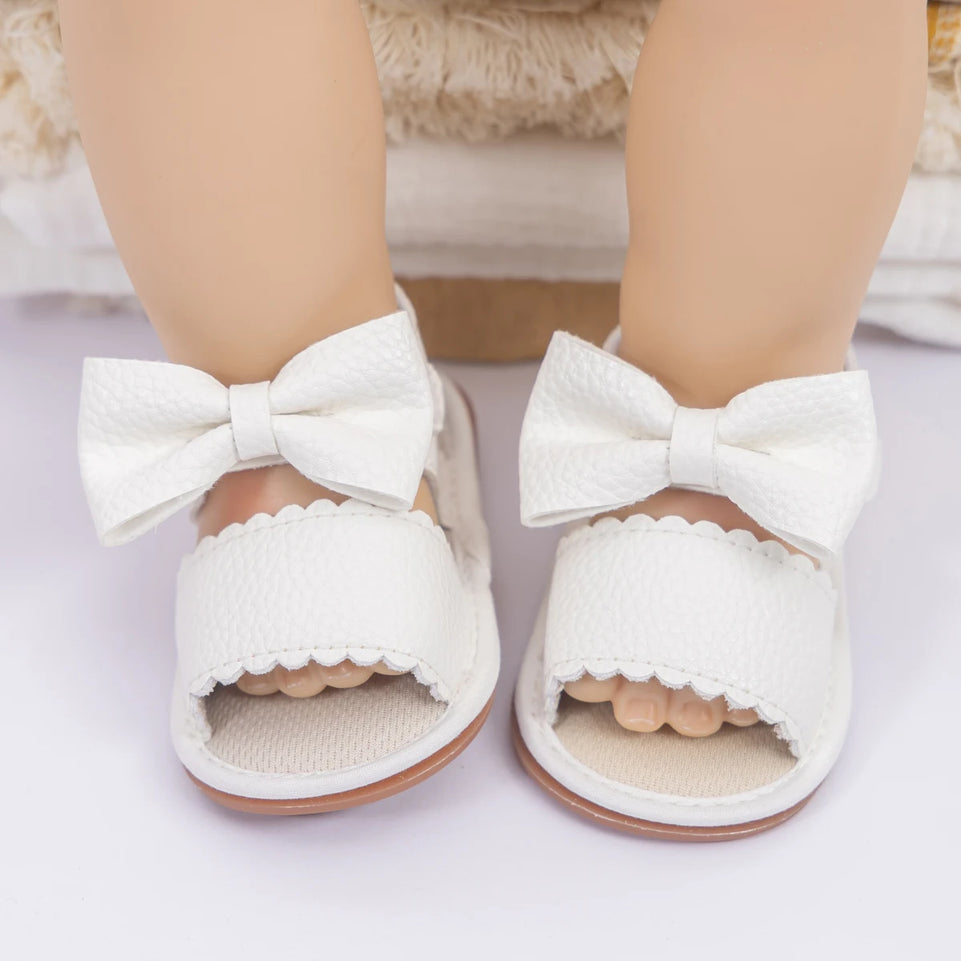 Summer Rubber Soft Anti-Slip Sandal Baby Boy Girl Shoes Bowknot Dress 0-18 Months PU Flats Beach Slipper First Walker Crib Shoes