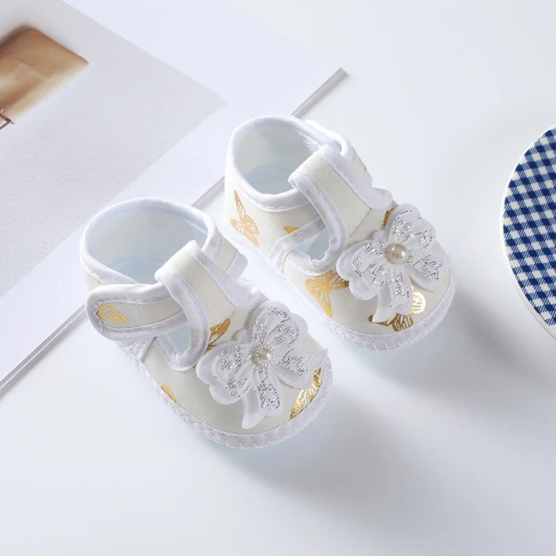 Summer Baby Girls' Canvas Shoes Newborn Crib Shoes Baby Learning Walking Shoes Sweet Princess Shoes Flower Bow Knot Decoration