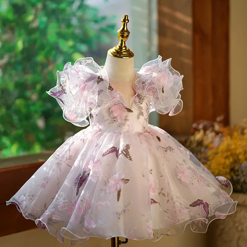 New Flower Girl Dresses For Weddings Kids Bow Design Fairy Princess Ball Gown Children Birthday Party Clothes Baby Baptism