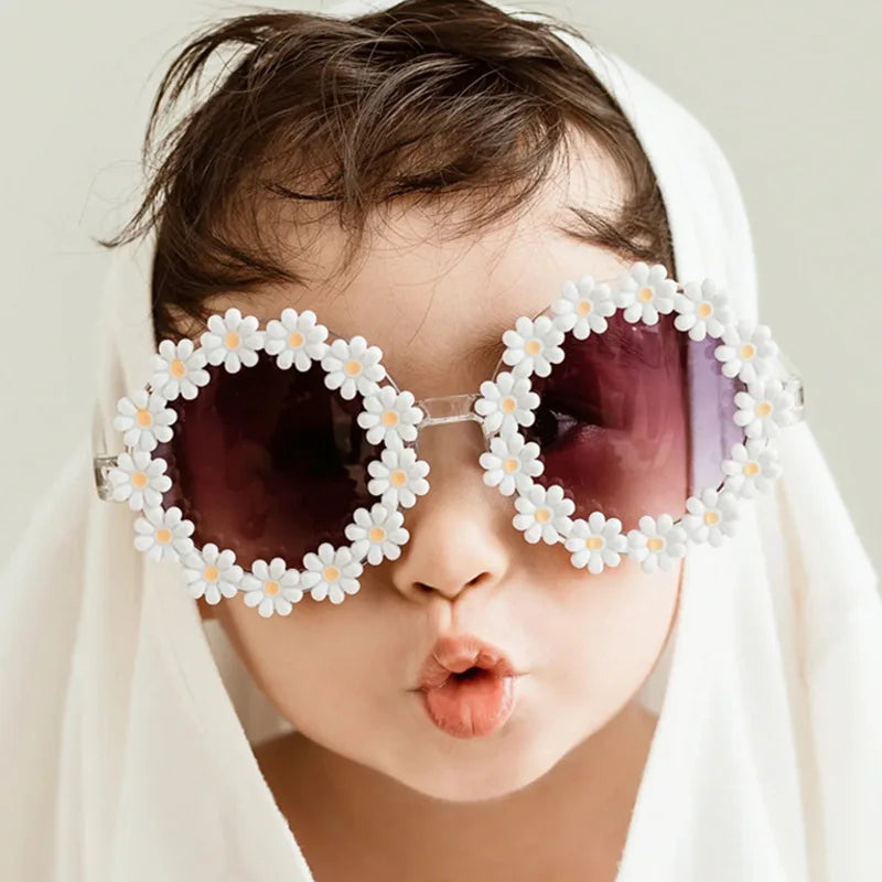 2Pcs/Card Daisy Baby Sunglasses Eyelet Bow Headband Set Elastic Nylon Hair Bands Seaside Sun Glasses Kids Headwear