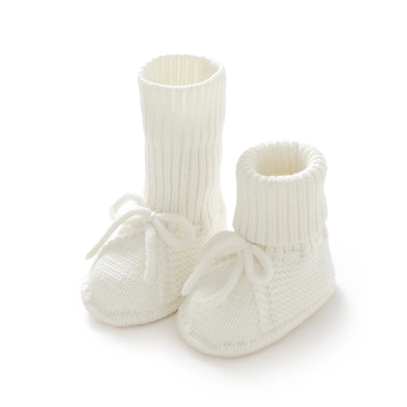 Infant Baby Shoes Knitted Newborn Boy Girl Footwear Fashion Tie Bow 0-18M Toddler Clothes Accessories First Bed Boots Super Soft