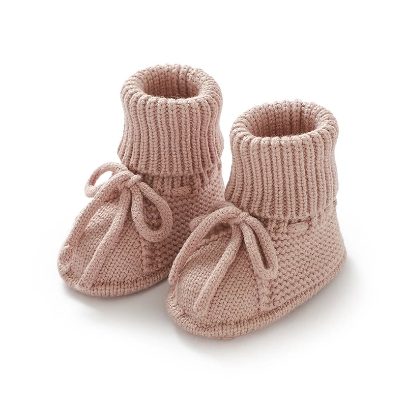 Infant Baby Shoes Knitted Newborn Boy Girl Footwear Fashion Tie Bow 0-18M Toddler Clothes Accessories First Bed Boots Super Soft