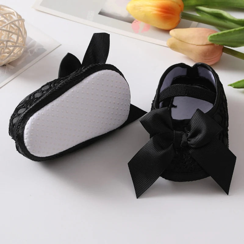 Newborn Baby Shoes for Girls Sweet Bow Toddlers Princess Crib Shoes Autumn Cotton Soft Sole Infant First Walker 0-18 Months