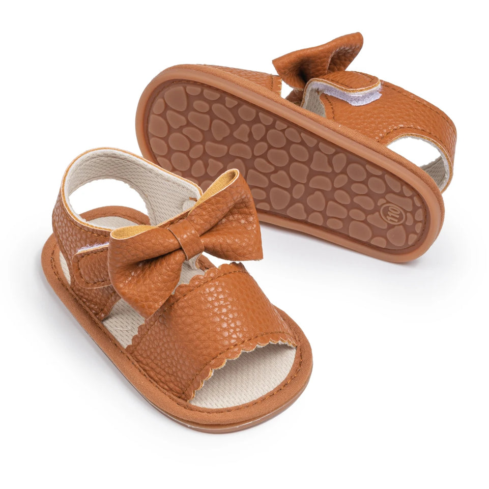 Summer Rubber Soft Anti-Slip Sandal Baby Boy Girl Shoes Bowknot Dress 0-18 Months PU Flats Beach Slipper First Walker Crib Shoes