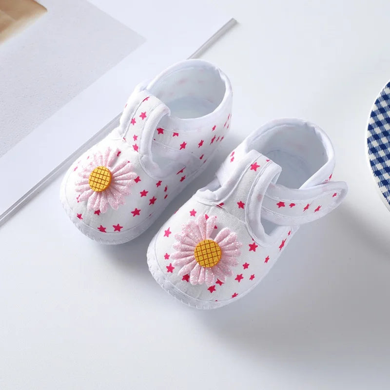 Summer Baby Girls' Canvas Shoes Newborn Crib Shoes Baby Learning Walking Shoes Sweet Princess Shoes Flower Bow Knot Decoration