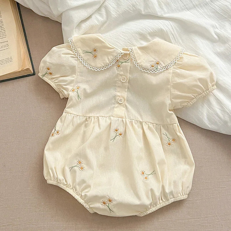 2025 New Summer Toddler Baby Girls Jumpsuit 0-24M Children Clothes Short Sleeved Cotton Embroidery Infant Baby Girls Bodysuits