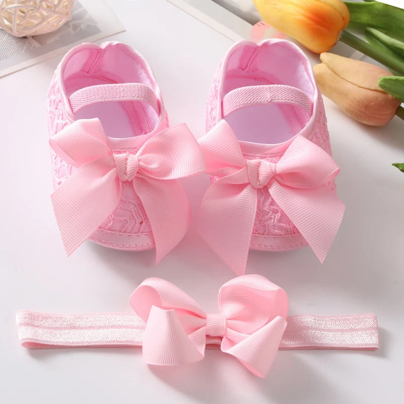 Newborn Baby Shoes for Girls Sweet Bow Toddlers Princess Crib Shoes Autumn Cotton Soft Sole Infant First Walker 0-18 Months