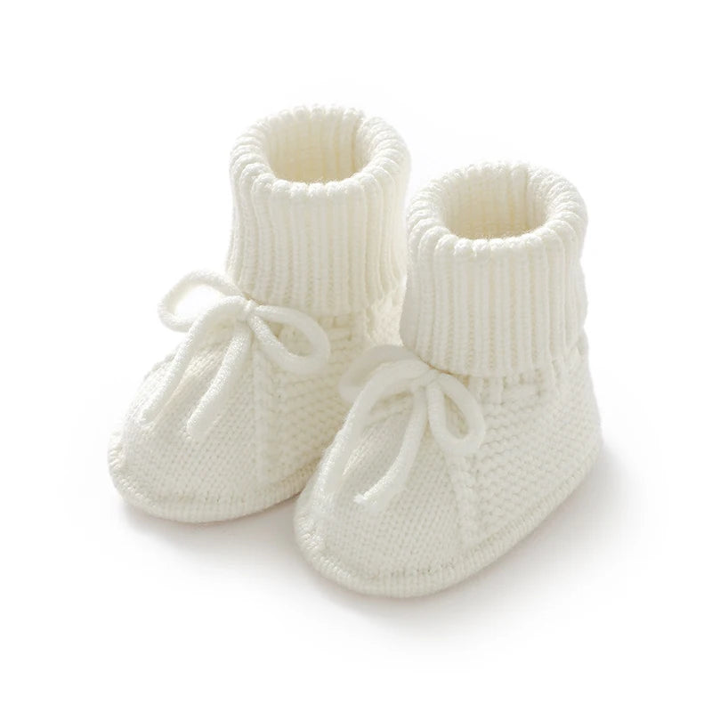 Infant Baby Shoes Knitted Newborn Boy Girl Footwear Fashion Tie Bow 0-18M Toddler Clothes Accessories First Bed Boots Super Soft
