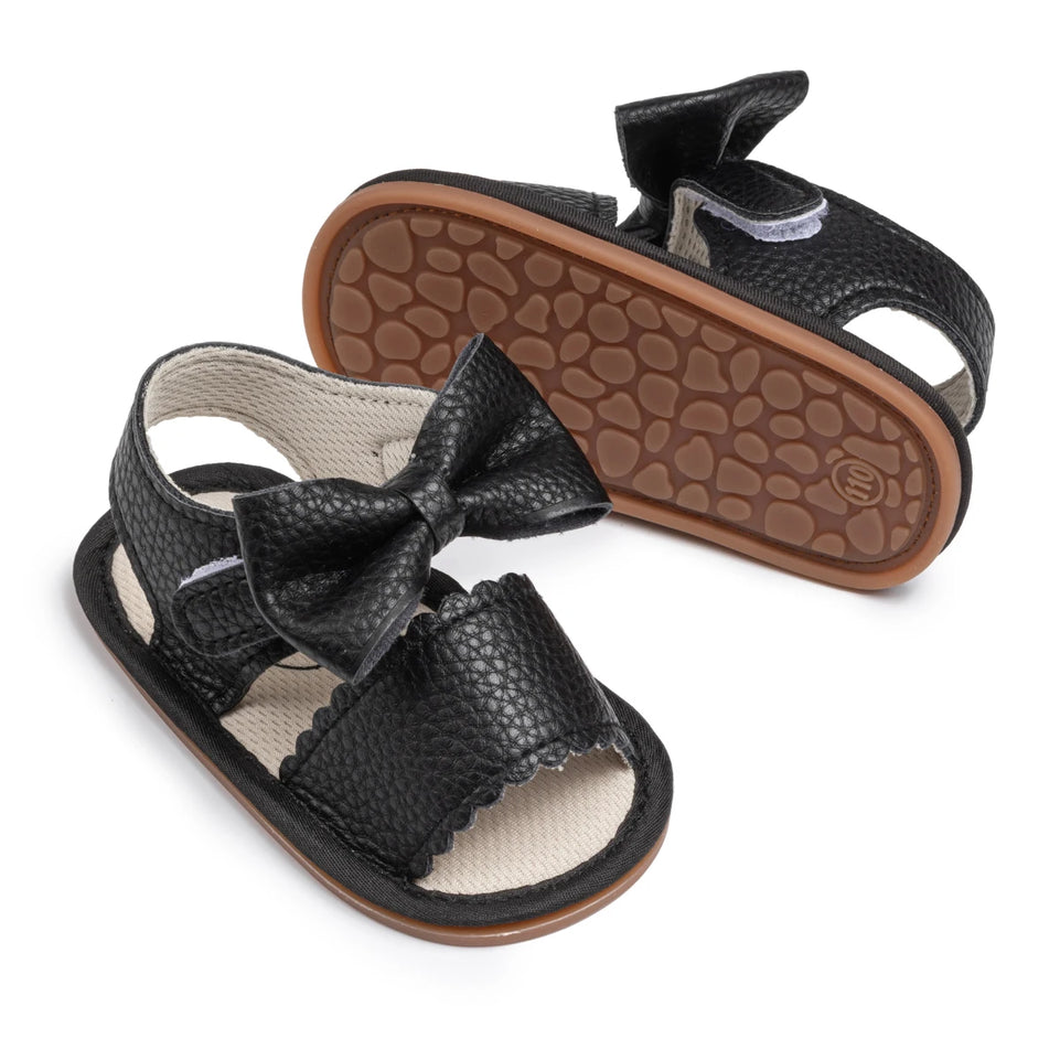 Summer Rubber Soft Anti-Slip Sandal Baby Boy Girl Shoes Bowknot Dress 0-18 Months PU Flats Beach Slipper First Walker Crib Shoes