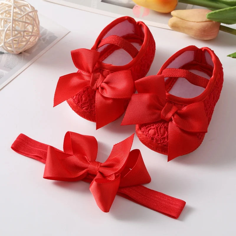 Newborn Baby Shoes for Girls Sweet Bow Toddlers Princess Crib Shoes Autumn Cotton Soft Sole Infant First Walker 0-18 Months