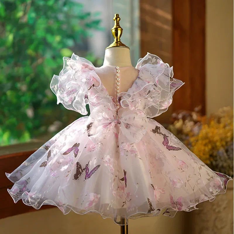 New Flower Girl Dresses For Weddings Kids Bow Design Fairy Princess Ball Gown Children Birthday Party Clothes Baby Baptism