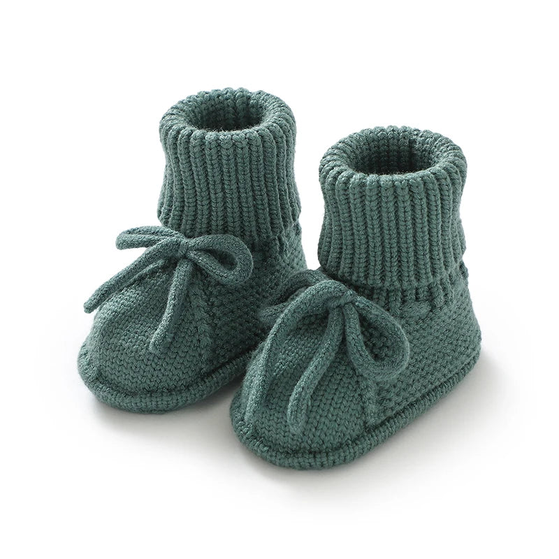 Infant Baby Shoes Knitted Newborn Boy Girl Footwear Fashion Tie Bow 0-18M Toddler Clothes Accessories First Bed Boots Super Soft