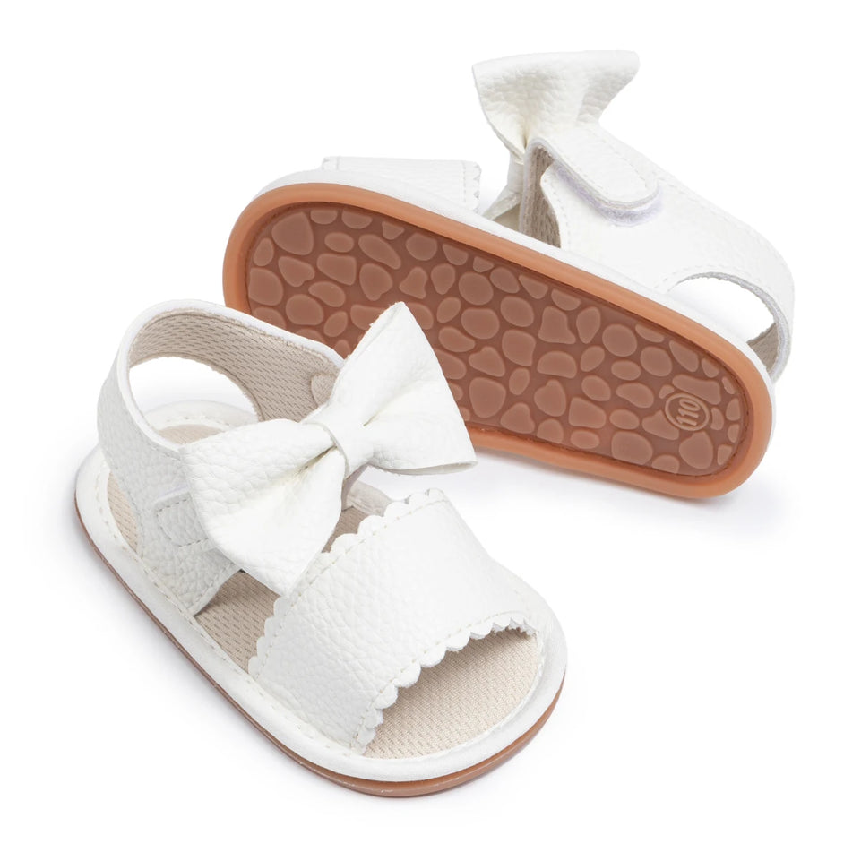 Summer Rubber Soft Anti-Slip Sandal Baby Boy Girl Shoes Bowknot Dress 0-18 Months PU Flats Beach Slipper First Walker Crib Shoes