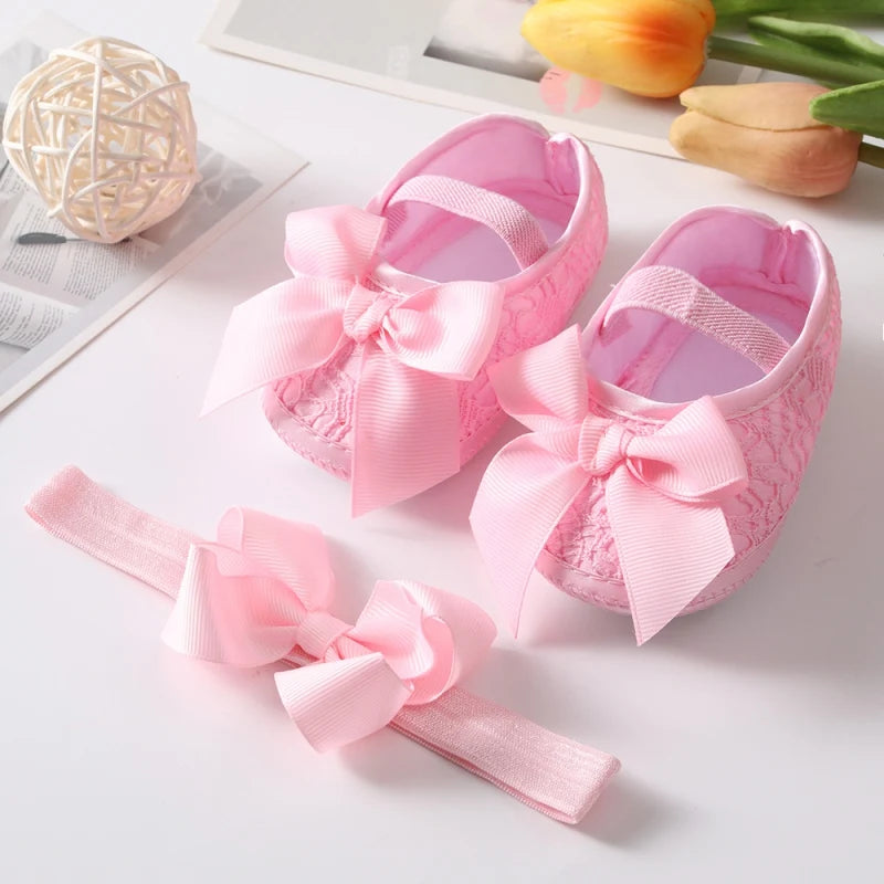 Newborn Baby Shoes for Girls Sweet Bow Toddlers Princess Crib Shoes Autumn Cotton Soft Sole Infant First Walker 0-18 Months