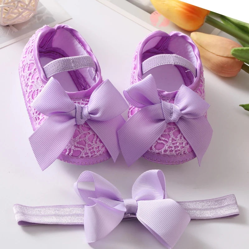Newborn Baby Shoes for Girls Sweet Bow Toddlers Princess Crib Shoes Autumn Cotton Soft Sole Infant First Walker 0-18 Months