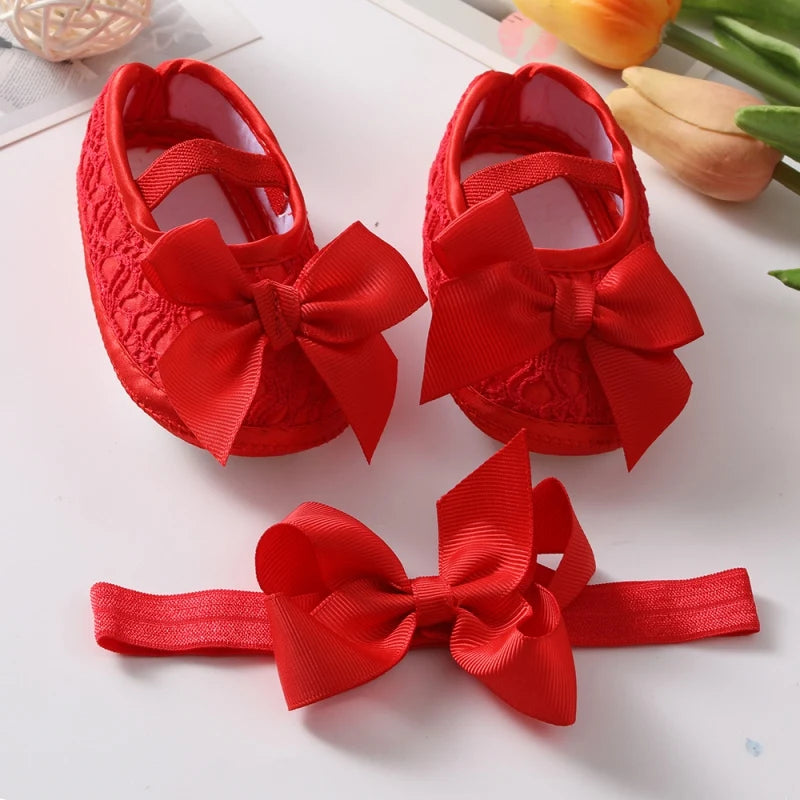 Newborn Baby Shoes for Girls Sweet Bow Toddlers Princess Crib Shoes Autumn Cotton Soft Sole Infant First Walker 0-18 Months