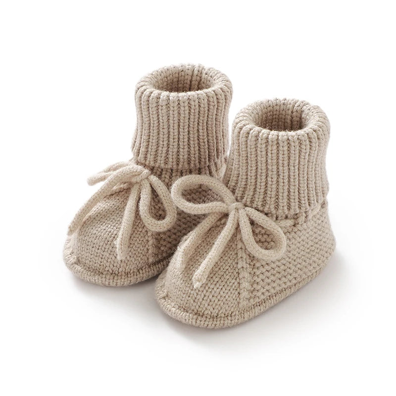 Infant Baby Shoes Knitted Newborn Boy Girl Footwear Fashion Tie Bow 0-18M Toddler Clothes Accessories First Bed Boots Super Soft