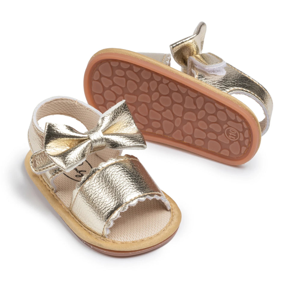 Summer Rubber Soft Anti-Slip Sandal Baby Boy Girl Shoes Bowknot Dress 0-18 Months PU Flats Beach Slipper First Walker Crib Shoes