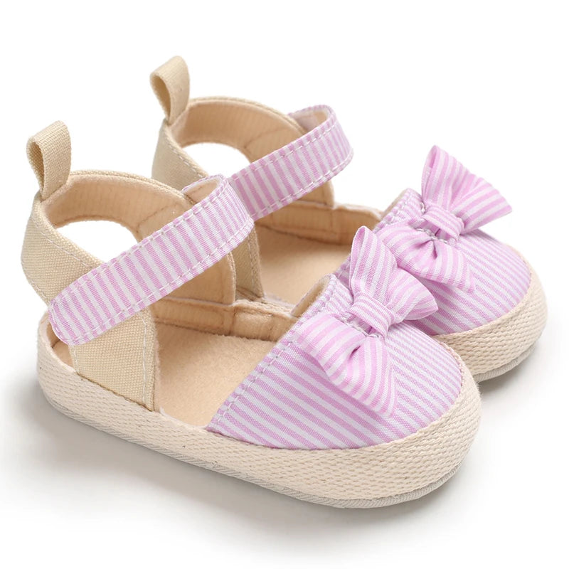 Summer Girl Baby Casual Sandals Soft Sole Comfortable Lightweight Walking Shoes Bow Canvas Baby Shoes