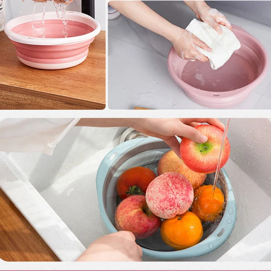 Portable Kids Washbasin Silicone Hang Baby Folding Washbasin Home Storage Basin Foot Buttock Laundry Tub Kitchen Accessories