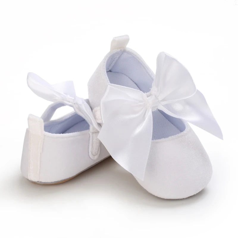 Spring and Autumn Newborn Flannelette Princess Shoes Baby Girls Bow Flat Shoes Toddler Baby Soft Rubber Sole First Walking Shoes