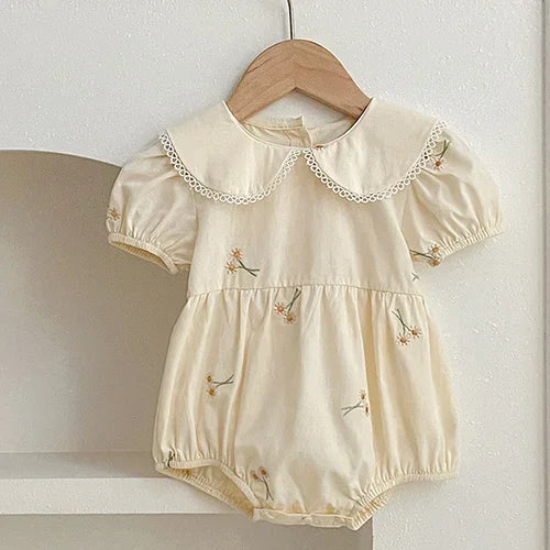 2025 New Summer Toddler Baby Girls Jumpsuit 0-24M Children Clothes Short Sleeved Cotton Embroidery Infant Baby Girls Bodysuits