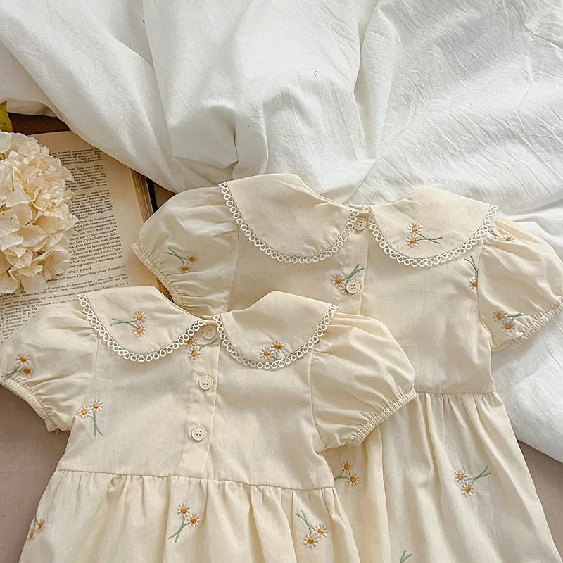 2025 New Summer Toddler Baby Girls Jumpsuit 0-24M Children Clothes Short Sleeved Cotton Embroidery Infant Baby Girls Bodysuits