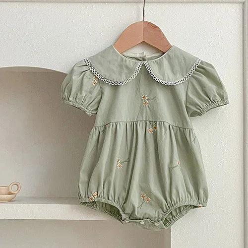 2025 New Summer Toddler Baby Girls Jumpsuit 0-24M Children Clothes Short Sleeved Cotton Embroidery Infant Baby Girls Bodysuits