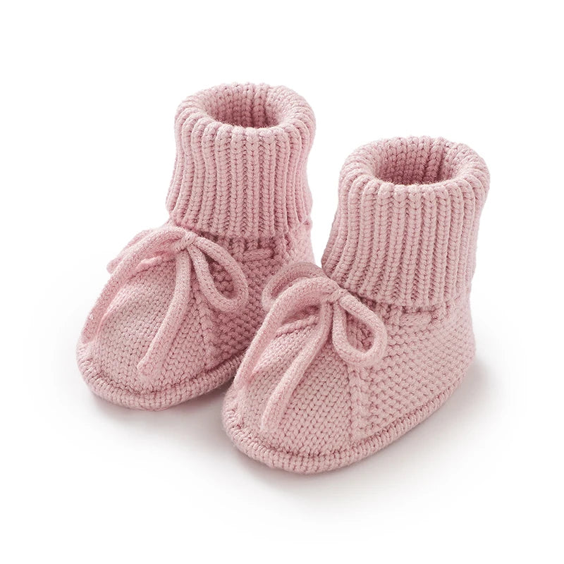 Infant Baby Shoes Knitted Newborn Boy Girl Footwear Fashion Tie Bow 0-18M Toddler Clothes Accessories First Bed Boots Super Soft