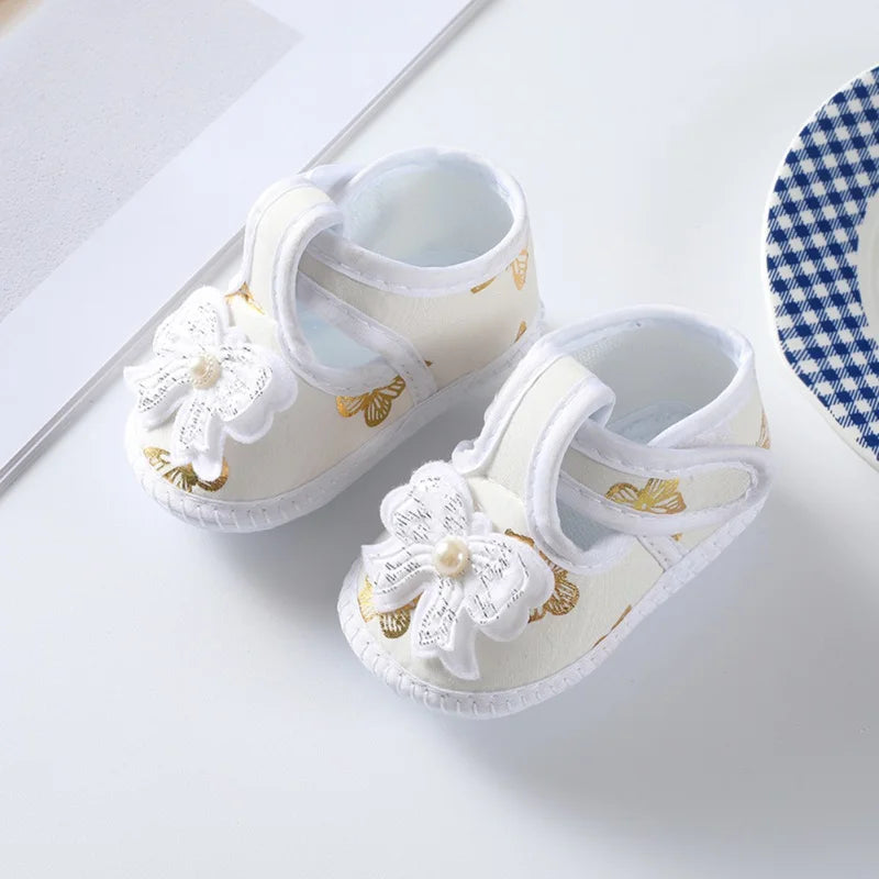 Summer Baby Girls' Canvas Shoes Newborn Crib Shoes Baby Learning Walking Shoes Sweet Princess Shoes Flower Bow Knot Decoration