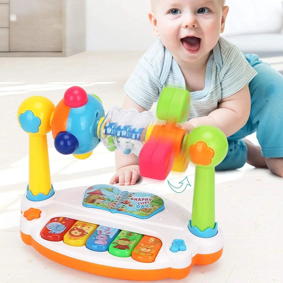 Baby Piano Toys Kids Rotating Music Keyboard Light Sound, Musical Toy for Toddlers,Early Educational Music Toy Gift Random Color