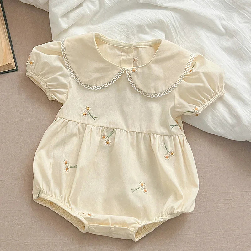 2025 New Summer Toddler Baby Girls Jumpsuit 0-24M Children Clothes Short Sleeved Cotton Embroidery Infant Baby Girls Bodysuits