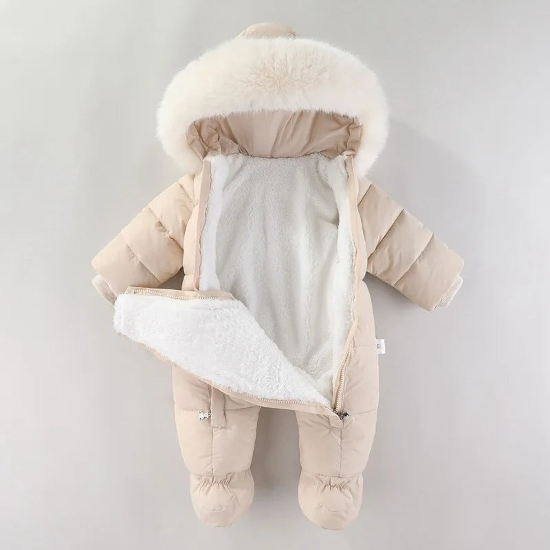 Winter Newborn Baby Girl Clothes Thicken Baby Romper With Gloves Warm Baby Jumpsuit Hooded Plus Velvet Children's Clothing 0-18M