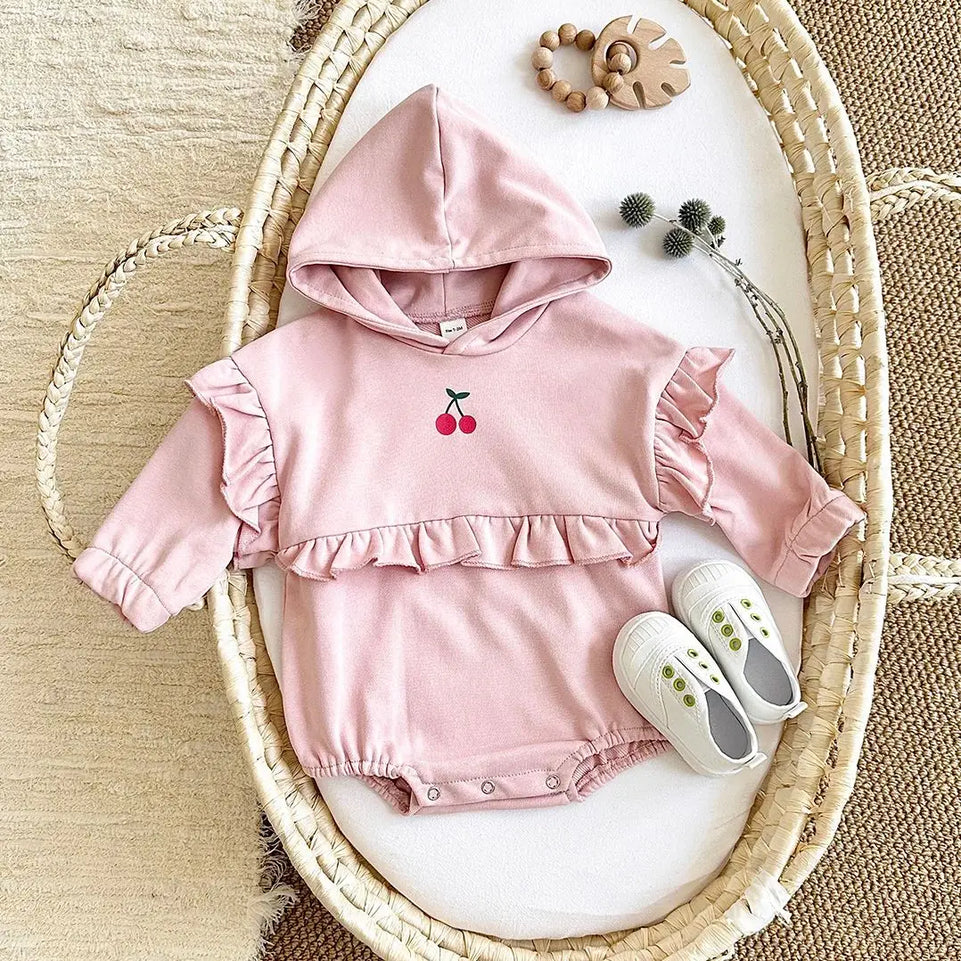 Newborn Girl Infant Bodysuits One-pieces G0row Girl Romper Hoodies Triangle Jumpsuit Cute Cherry Ruffled Baby Clothes Bodysuit
