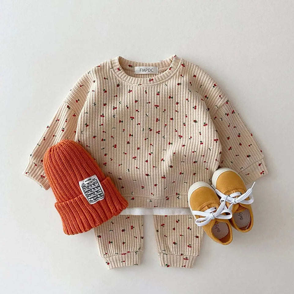 Baby Clothes Girl Autumn Newborn Sets Round Neck Fruit Cherry Print Long Sleeve Pants 2PCS Infant Suit Toddler Children Clothing