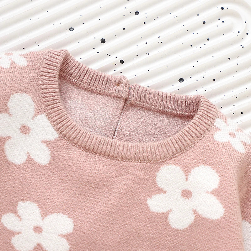 Infant Rompers Cute Floral Pattern Newborn Babies Girl One Piece Jumpsuits Autumn Winter Casual Long Sleeve Knit Toddler Costume