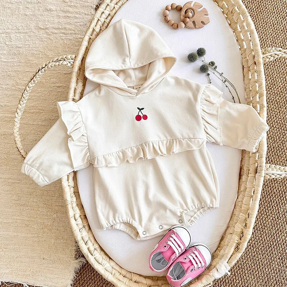 Newborn Girl Infant Bodysuits One-pieces G0row Girl Romper Hoodies Triangle Jumpsuit Cute Cherry Ruffled Baby Clothes Bodysuit