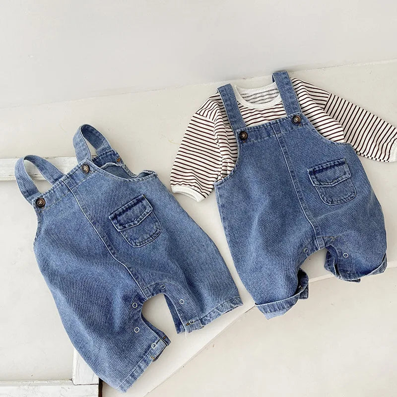 2025 Autumn New Baby Sleeveless Denim Jumpsuit Newborn Toddler Cute Pocket Romper Infant Girl Casual Overalls Kids Clothes