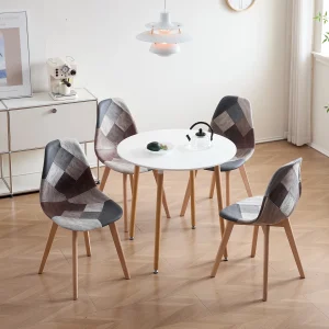 Set of 4 Nordic Dining Chairs Patchwork Frabic Chairs and Round Dining Table Set for Kitchen Restaurant Dining Room Lounge Room