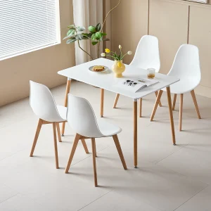 Rectangle Dining Table Set and 4Pcs Nordic Medieval Style Dining Chairs w/Wooden legs for Living Room Dining Room Kitchen White