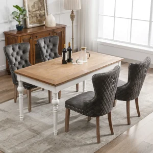 Gray Velvet Dining Chairs Set of 4 Nailhead Trim Upholstered Chairs Solid Wood Legs Unique Back Knocker Kitchen Living Room