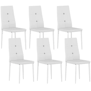 Homcom Set of 6 Dining Chairs Upholstered in Pu with High Backrest with Buttons and Steel Legs Modern Design