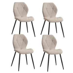 EGOONM Set of 2/4/6 Dining Chairs Upholstered Padded Linen Fabric Kitchen Chairs Metal Legs for Balcony Restaurant Dining Room