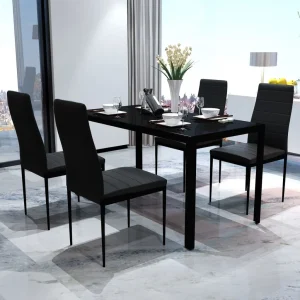 Five-piece black dining table set Modern dining room sets Sturdy multiplayer table with chairs Decorative Furniture