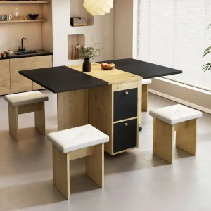 Dining Table Set, A Dining Table and 4 Chairs, Folding Dining Table(120*80*75cm), Extendable Dining Table, Dining Room Chairs