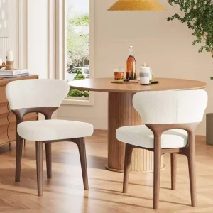 2 Set Dining Chairs Solid Wood Chenille Upholstered Chair Comfortable Modern Light Beige Living Room Chair