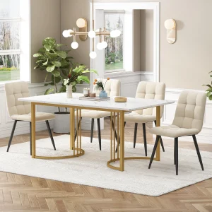 Dining table set (5 pieces), dining table with 4 chairs, modern kitchen dining table set, 140×80 cm, white MDF tabletop