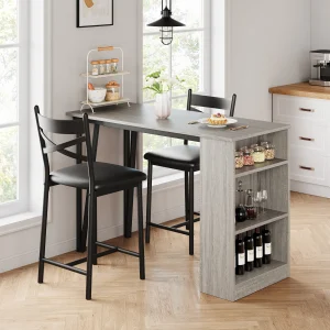 3 Piece Dining Room Table Set w/2 Upholstered Chairs Storage Shelves for Small Space Breakfast Nook Bar Coffee Shop Table