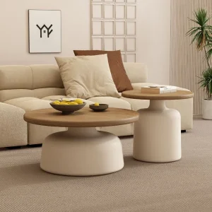 Wooden Round Coffee Table Minimalist Bedside Stand Creamy Nordic Living Room and Balcony Side Table for Small Spaces