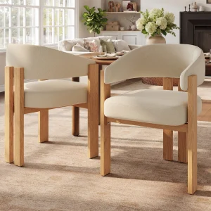 Ergonomic dining chair upholstered with metal legs wood look breathable stable for dining room living room bedroom